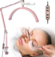 Led Half Moon Nail Desk Lamp,16inch Half Moon Lash Lamp for Lash Extensions,20W Eyelash Light Half Moon with 3 Color Dimmable,Beauty Desk Lamp with Phone Holder for Skincare Beauty Salon (Pink)