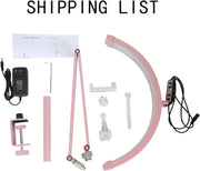 Led Half Moon Nail Desk Lamp,16inch Half Moon Lash Lamp for Lash Extensions,20W Eyelash Light Half Moon with 3 Color Dimmable,Beauty Desk Lamp with Phone Holder for Skincare Beauty Salon (Pink)