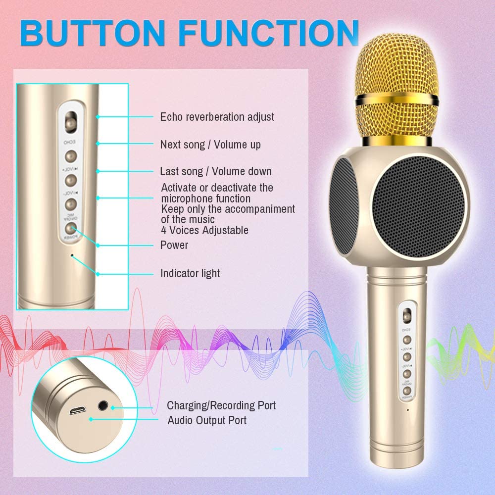 MODAR Gold 4-in-1 Bluetooth Karaoke Microphone