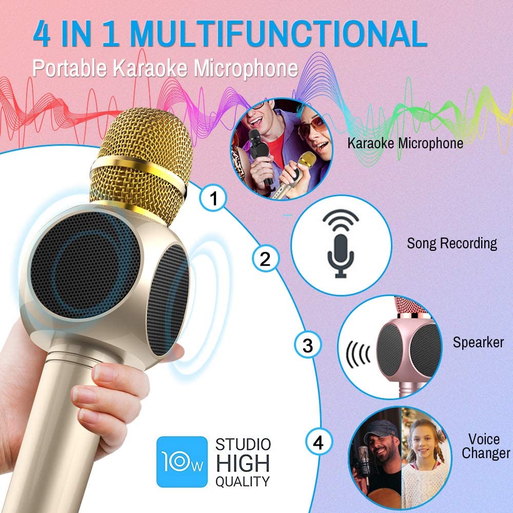 MODAR Gold 4-in-1 Bluetooth Karaoke Microphone