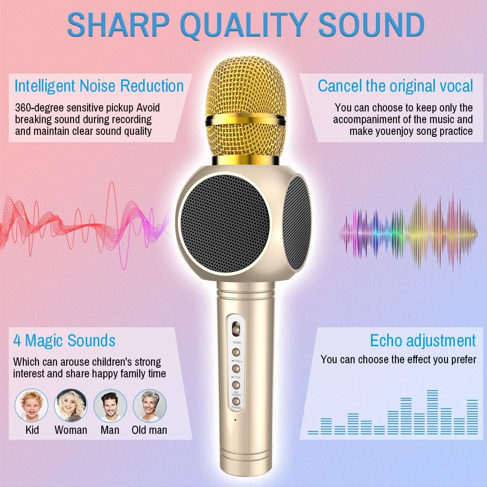 MODAR Gold 4-in-1 Bluetooth Karaoke Microphone
