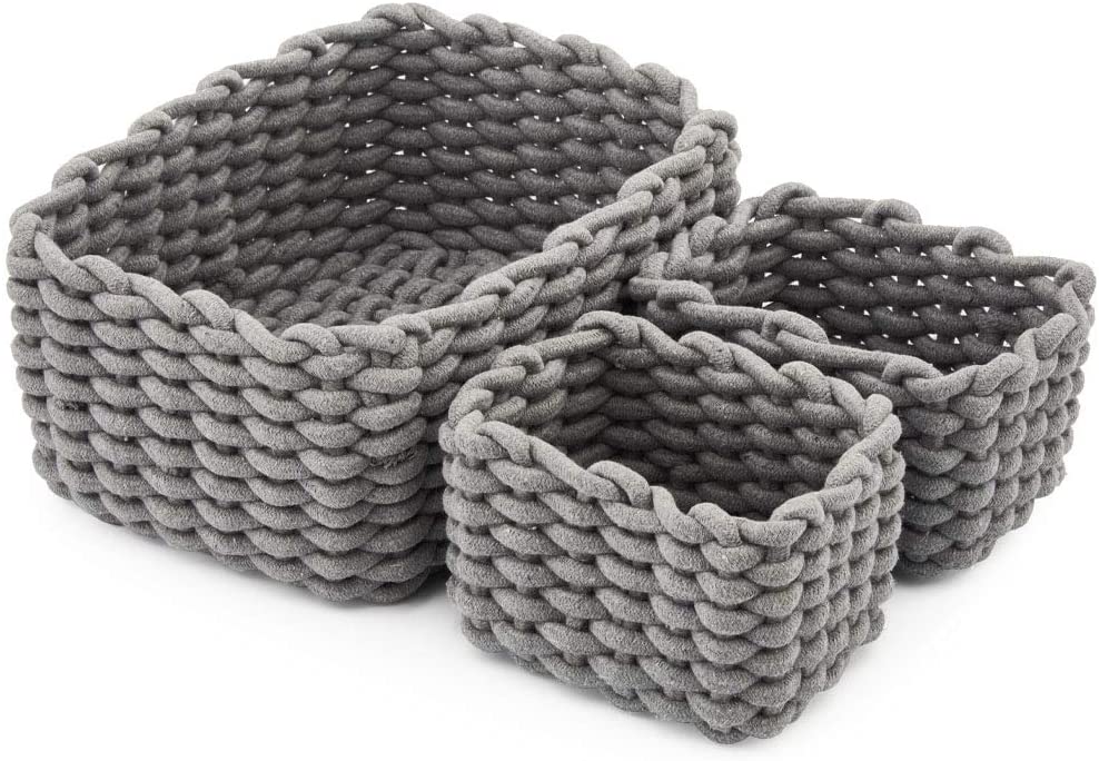 Set of 3 Decorative Woven Cotton Rope Baskets
