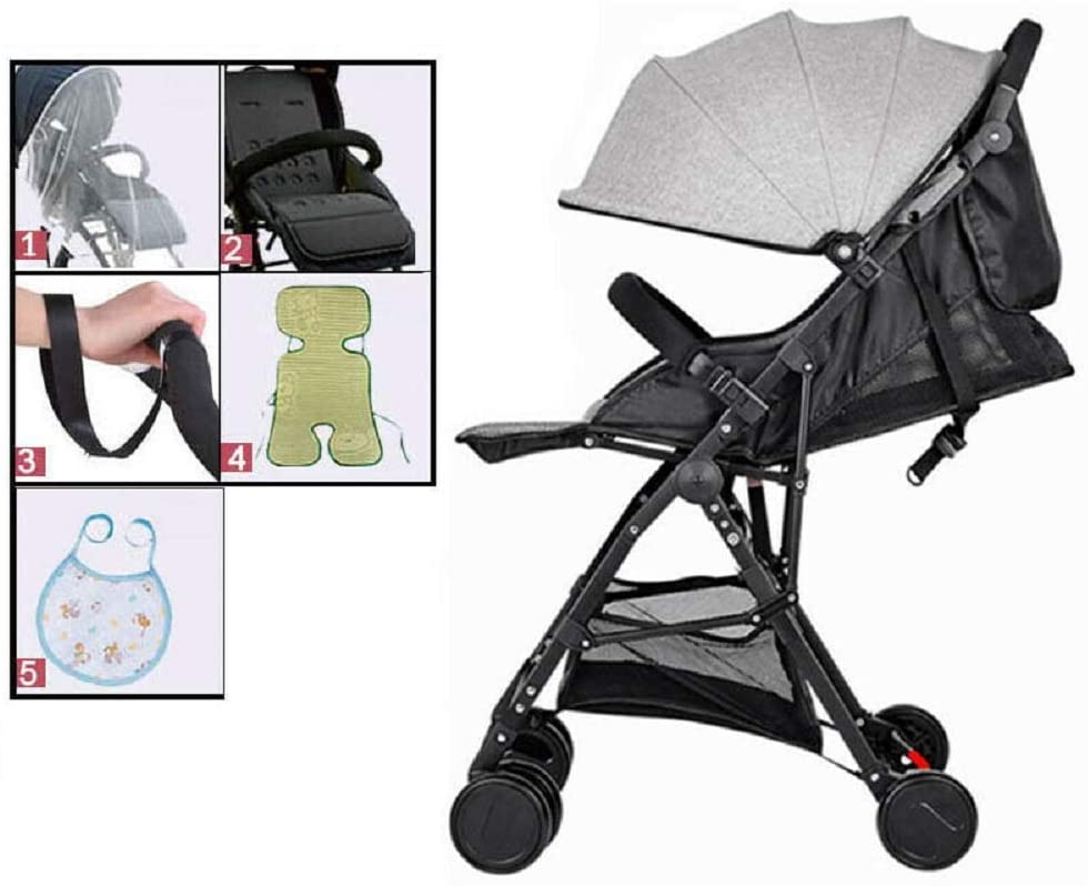 Baby Safe City Tour Stroller Carriage Pram Compact Lightweight Folding Toddler Strollers Carrier Travel Umbrella Jogger (Gray)