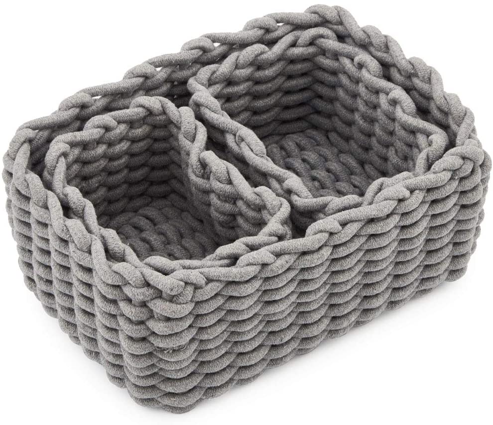 Set of 3 Decorative Woven Cotton Rope Baskets
