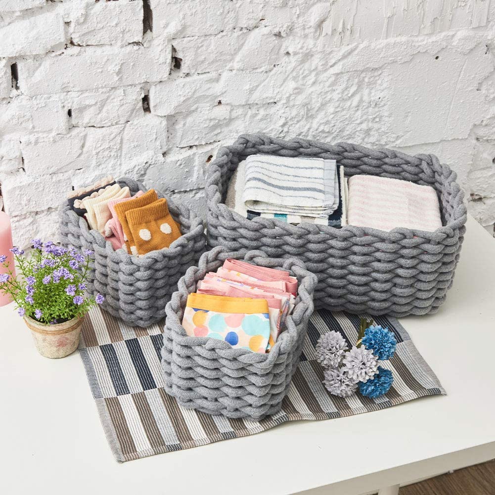 Set of 3 Decorative Woven Cotton Rope Baskets