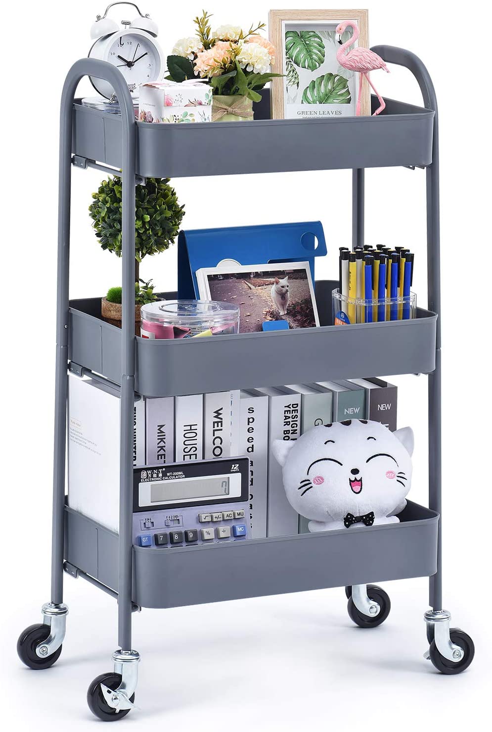 Grey 3-Tier Boltless Rolling Utility Cart