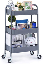 Grey 3-Tier Boltless Rolling Utility Cart