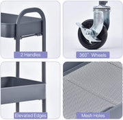 Grey 3-Tier Boltless Rolling Utility Cart