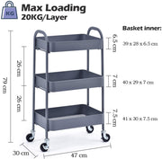 Grey 3-Tier Boltless Rolling Utility Cart