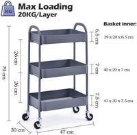 Grey 3-Tier Boltless Rolling Utility Cart