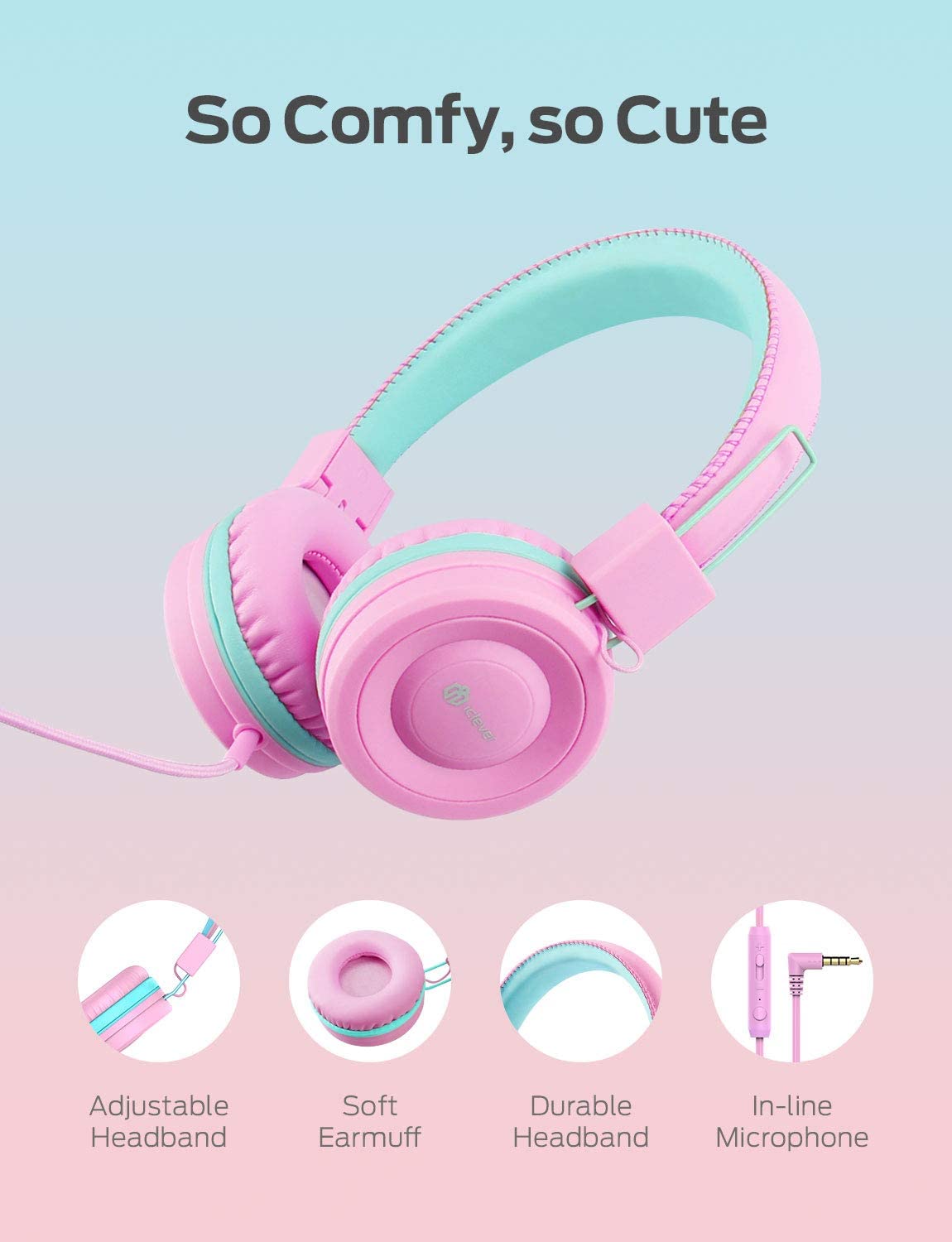 iClever Kids Headphones-Pink