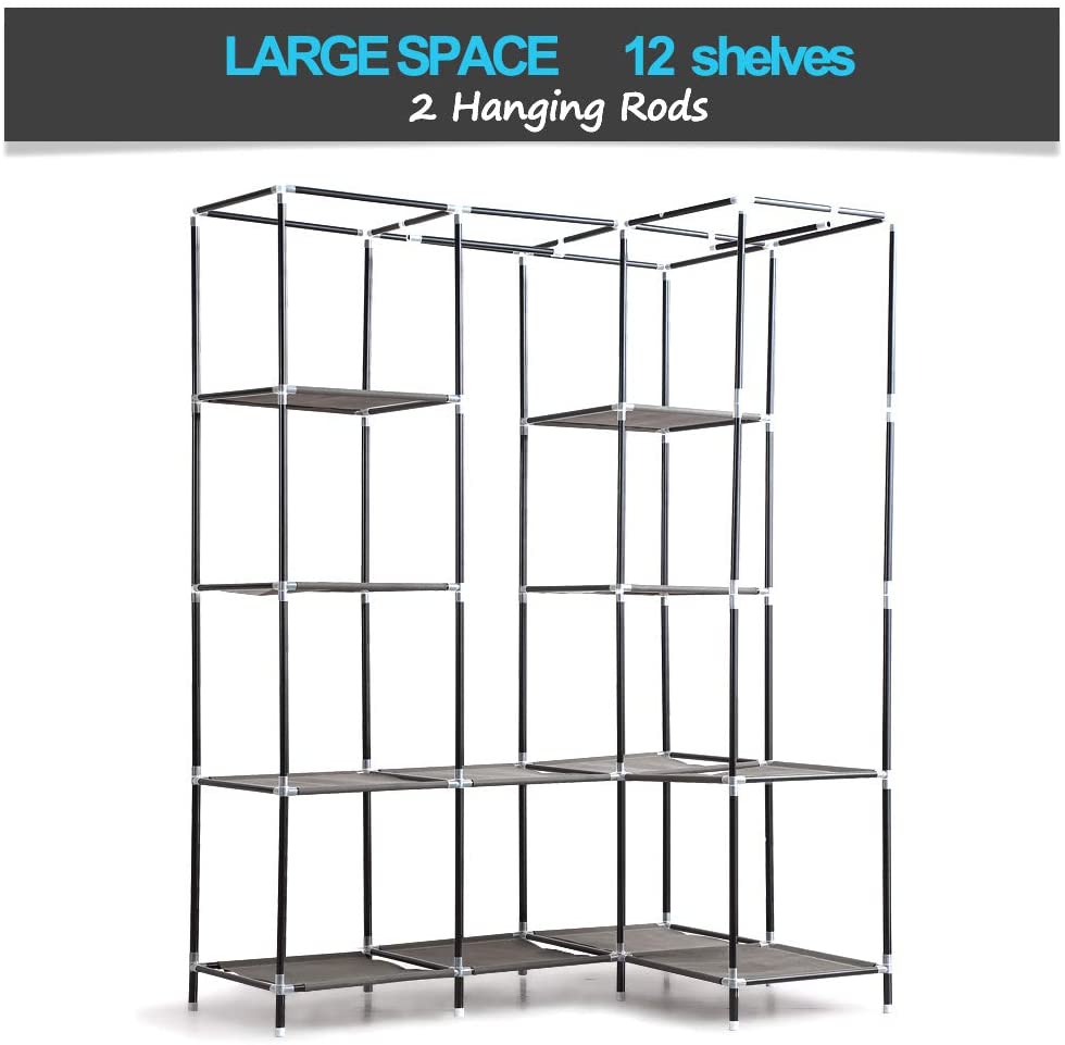 Levede Portable Corner Clothes Closet Wardrobe Storage Organiser Rack Unit Shelf
