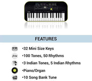 Casio 32 Note Mini Key Musical Portable Keyboard, Black/Green, (SA46)