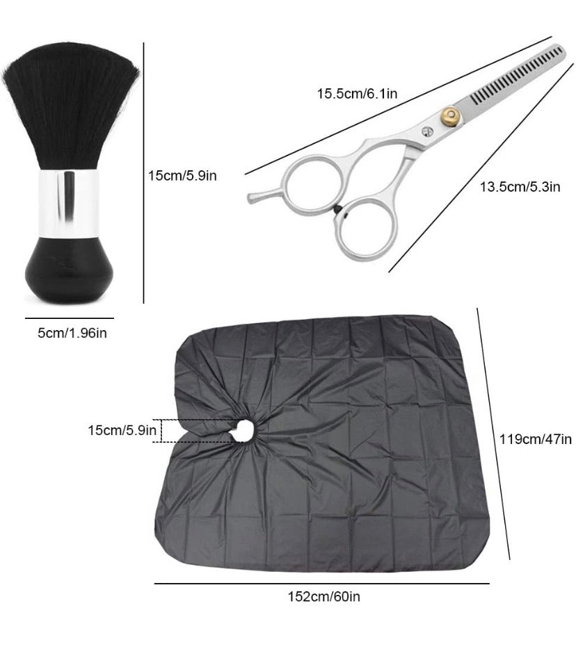 4-Piece Haircut Set with Straight & Thinning Scissors, Cape and Duster
