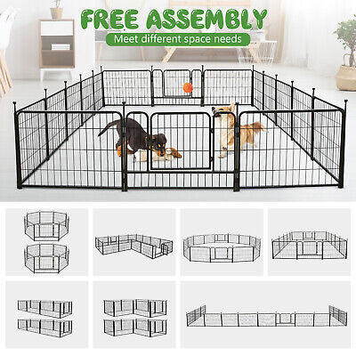 16-Panel 61cm Foldable Metal Dog Playpen with Door