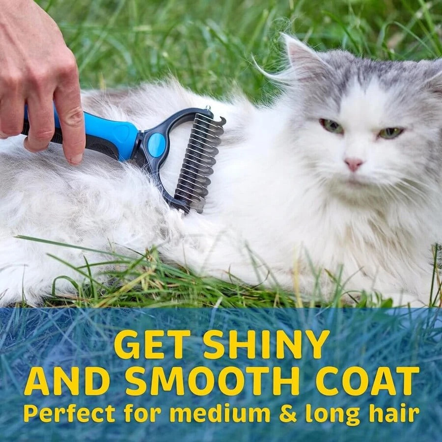 Double-Sided Pet Undercoat & Dematting Rake – Blue or Pink