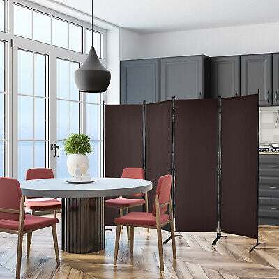 220 × 173 cm 4-Panel Brown Fabric Room Divider