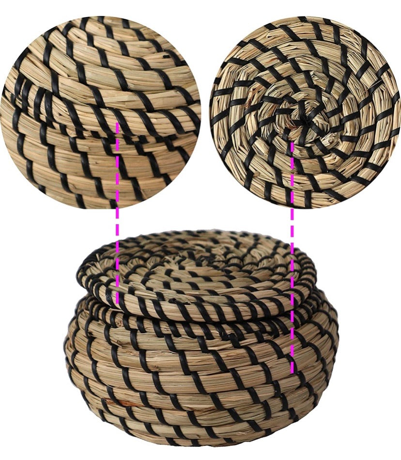 Set of 3 Round Seagrass Box Lidded Storage Bin