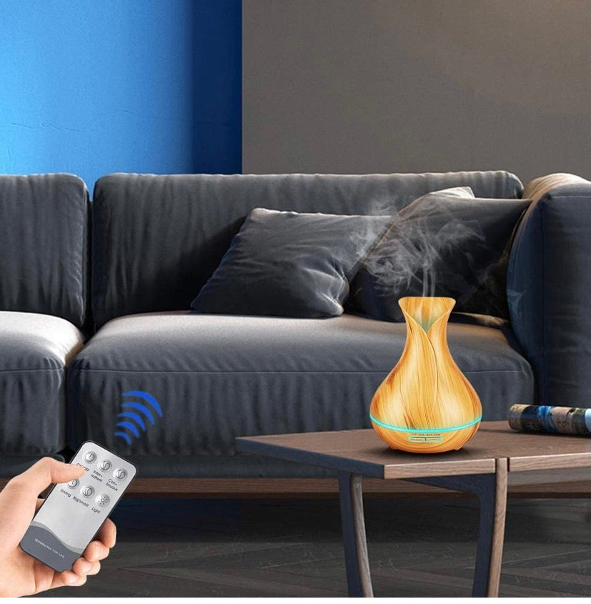 550ml Essential Oil Diffuser, Cool Mist Ultrasonic Humidifier, Wood Grain Fragrance Aroma Diffuser with 7 LED Color Changing Light, Waterless Auto,Timer for Home Bedroom Office Yoga Spa (Light Wood Grain)