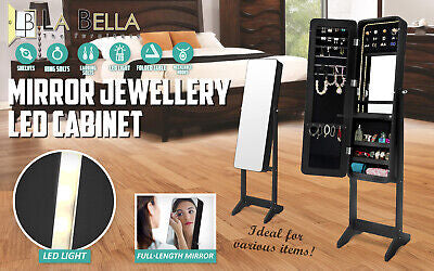 La Bella Black Full-Length Mirror Jewellery Cabinet with LED Light