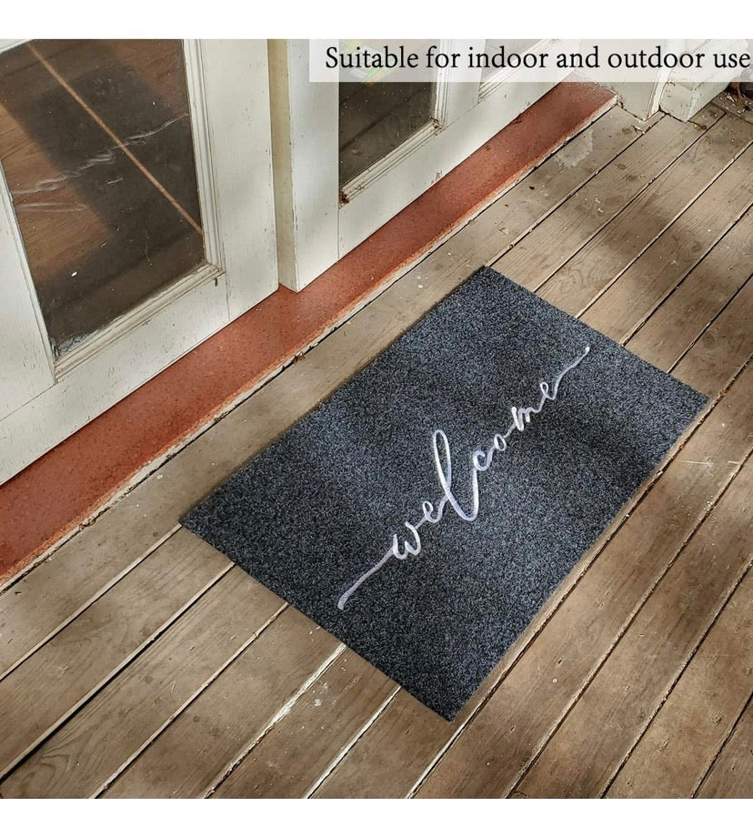 Grey Welcome Entrance Mat with Rubber Backing – 18 × 28in