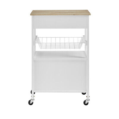 White Rolling Kitchen Storage Trolley with Drawer & Basket