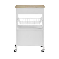 White Rolling Kitchen Storage Trolley with Drawer & Basket