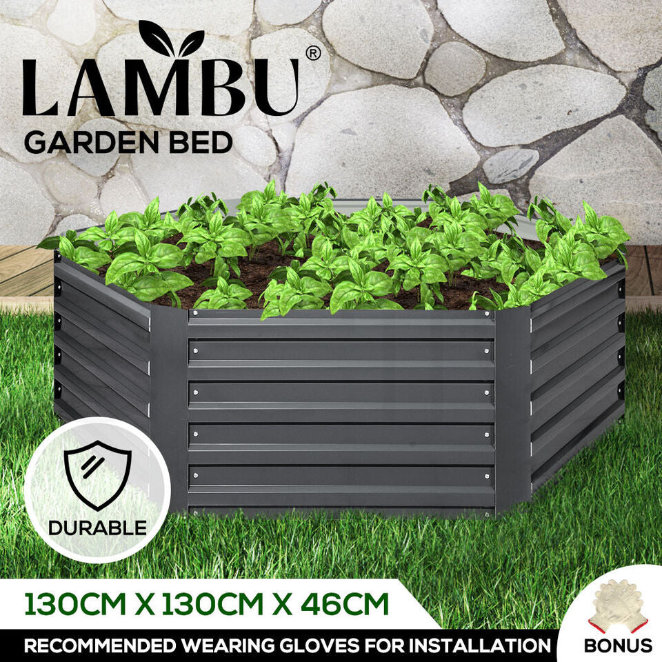 Hexagonal Coated-Steel Raised Garden Bed – 130 × 130 × 46 cm