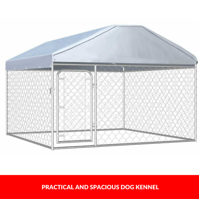 Dog Kennel Run Cage Galvanized Steel Fencing Pet Playpen Enclosure with Roof 2x2