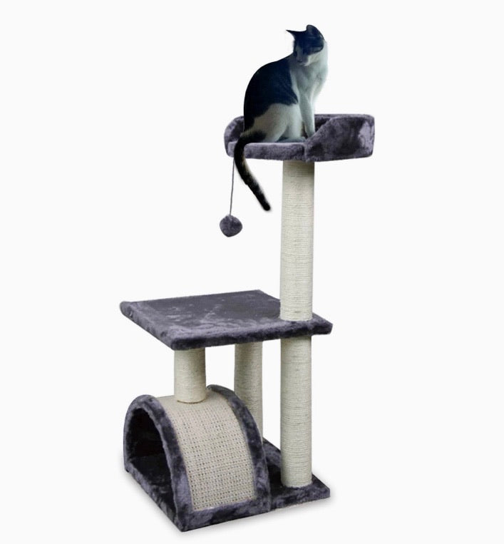 Cat Tree with Scratching Pad and Perch, Grey