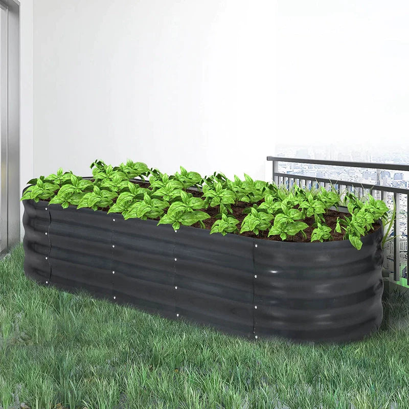 Oval Coated-Steel Raised Garden Bed – 240 × 80 × 42 cm