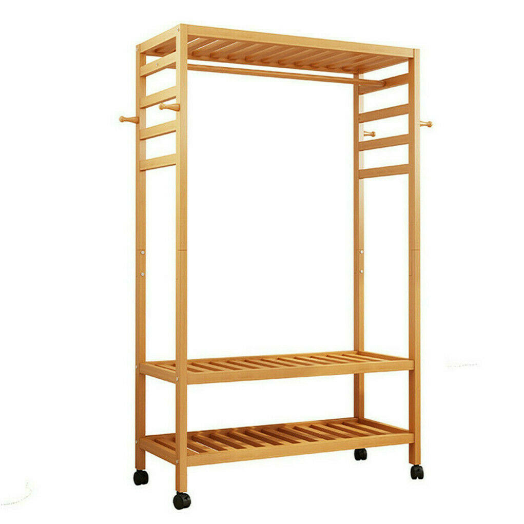 Mobile Wooden Clothes Rack with Wheels