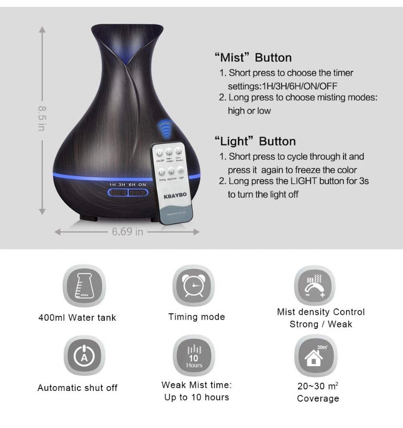 Essential Oil Diffuser- Dark Wood Grain