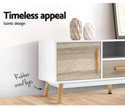 Artiss TV Unit 120cm Length Entertainment Unit Wooden TV Cabinet Scandinavian Console Table, White & Wood