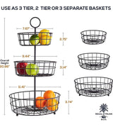 3 Tier Fruit Basket - Fresh Country Wire Basket by Regal Trunk & Co. | Three Tier Fruit Basket Stand for Storing & Organizing Vegetables, Eggs, and More | Fruit Basket for Counter or Hanging (3 Tier)
