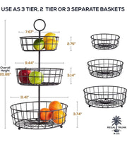 3 Tier Fruit Basket - Fresh Country Wire Basket by Regal Trunk & Co. | Three Tier Fruit Basket Stand for Storing & Organizing Vegetables, Eggs, and More | Fruit Basket for Counter or Hanging (3 Tier)