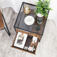 Modern Glass Bedside Table with Drawer & Lower Shelf