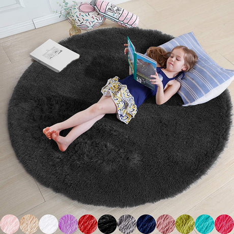 Round Rug for Bedroom, Fluffy Circle Rug 5'X5' for Kids Room,Furry Carpet for Teen Room,Shaggy Circular Rug for Nursery Room,Fuzzy Plush Rug for Dorm,Cute Room Decor for Baby
