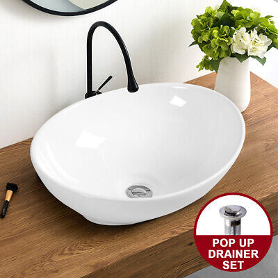 High-Gloss Oval Ceramic Countertop Basin – 41 cm