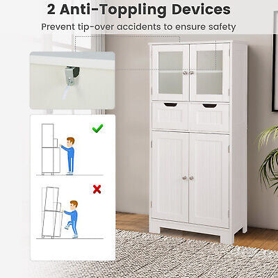 128 cm Four-Door Storage Cabinet with Glass Panels