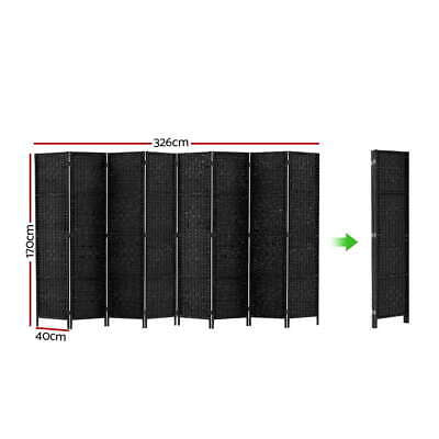 8-Panel Black Pine & Woven-Paper Folding Room Divider