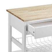 White Rolling Kitchen Storage Trolley with Drawer & Basket
