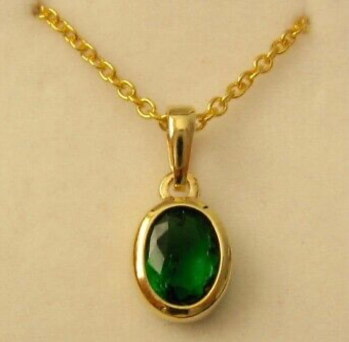 Solid 9ct Yellow Gold Oval Created Emerald Pendant