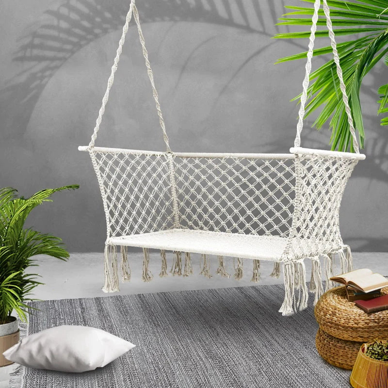 Outdoor Double Hammock Chair Bed Portable Hanging Camping Hammocks 2 Person Cream