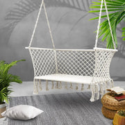 Outdoor Double Hammock Chair Bed Portable Hanging Camping Hammocks 2 Person Cream