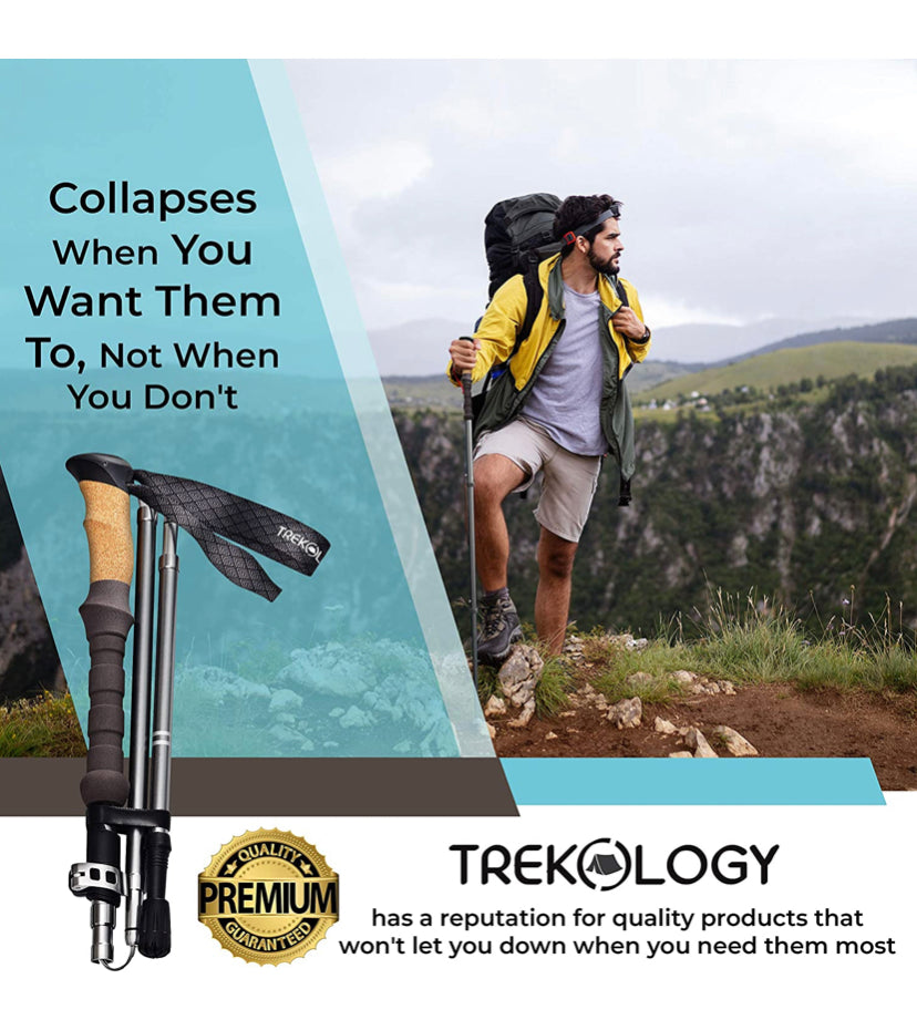Collapsible Walking Stick, Folding Hiking Poles, Trekking Poles for Hiking Stick Nordic Walking Poles Trekking Poles Kids Folding Walking Stick Trekking Poles Ultra Light TREKOLOGY Trek Z-Cork Seniors