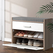 Artiss White & Wood Shoe Storage Bench with Adjustable Shelf