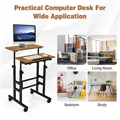 Mobile 2-Tier Adjustable Sit-Stand Laptop Desk