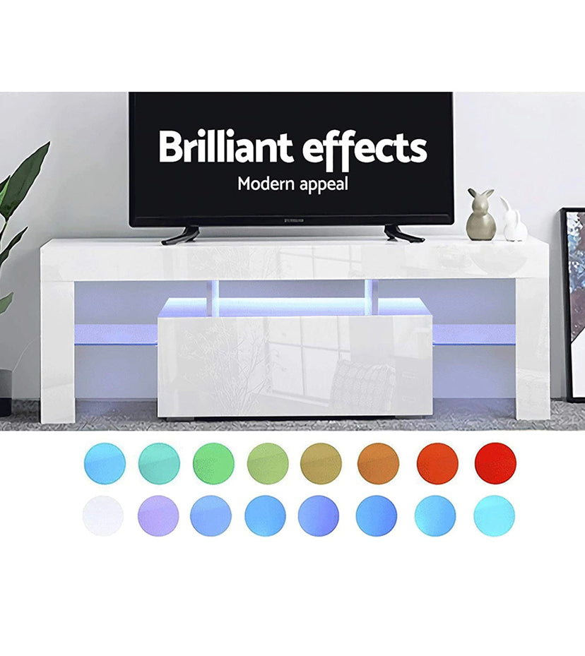 Artiss Entertainment Unit RGB LED TV Cabinet 130cm Length High Gloss Wooden TV Stand, White