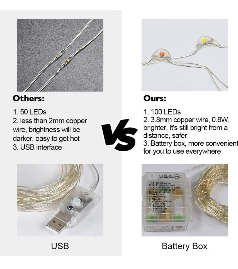 Led String Lights Battery Powered 2 Pack 10M